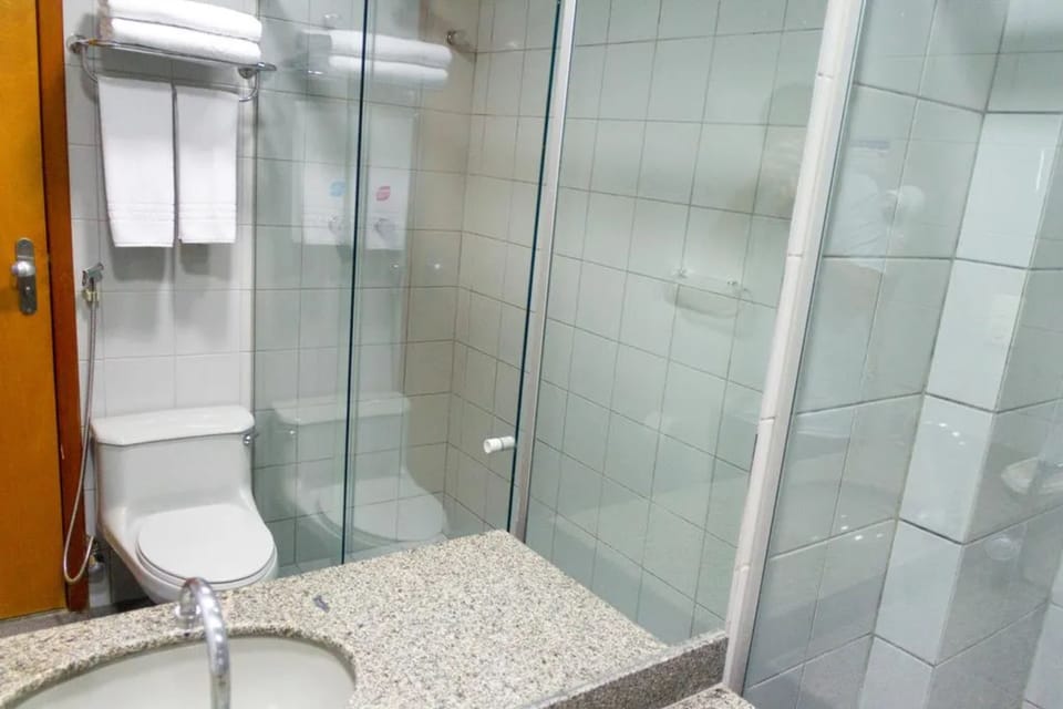 Shower, free toiletries, hair dryer, towels