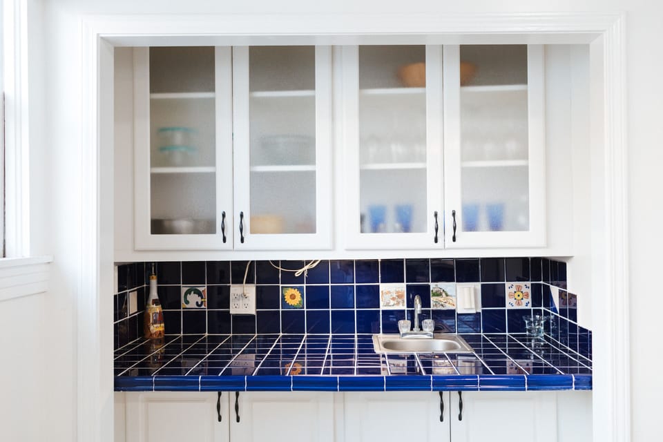 Kitchen Wet bar with sink and under cabinet lighting.  Air fryer, Instapot, etc.