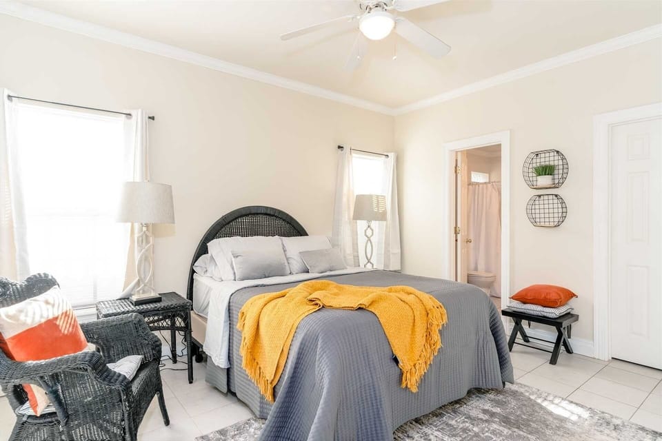 Bedroom, Room, Indoors, Ceiling Fan, Bed