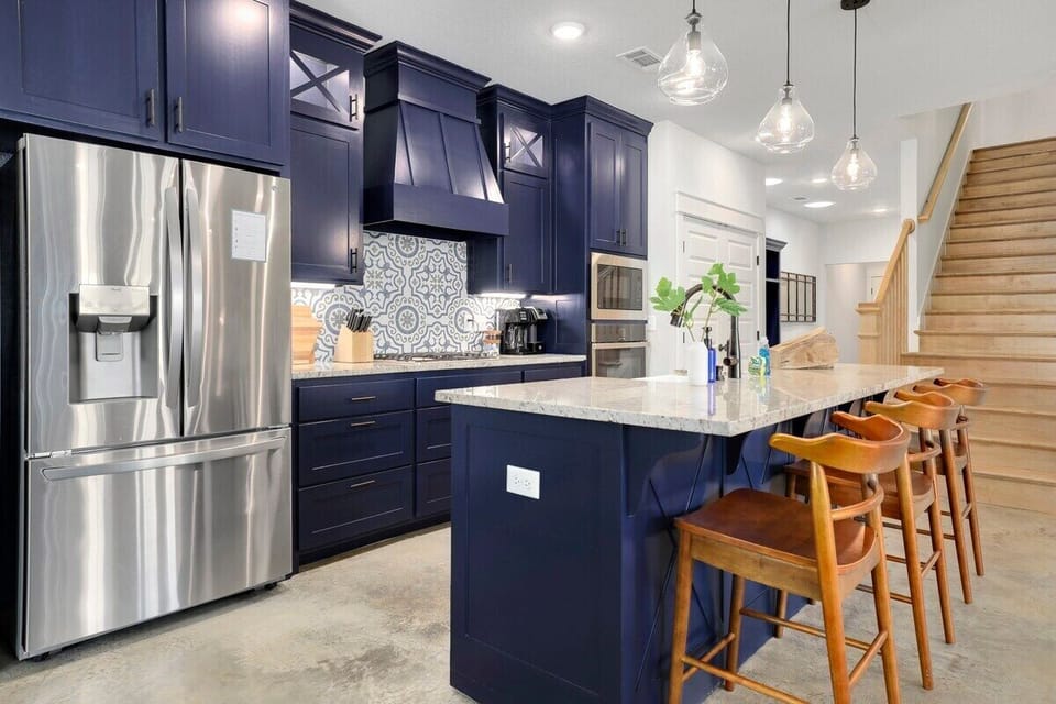 Our kitchen is fully stocked with all the cooking amenities you could ever need, including a drip coffee maker, a Keurig, high-end appliances and plenty of built-in storage.