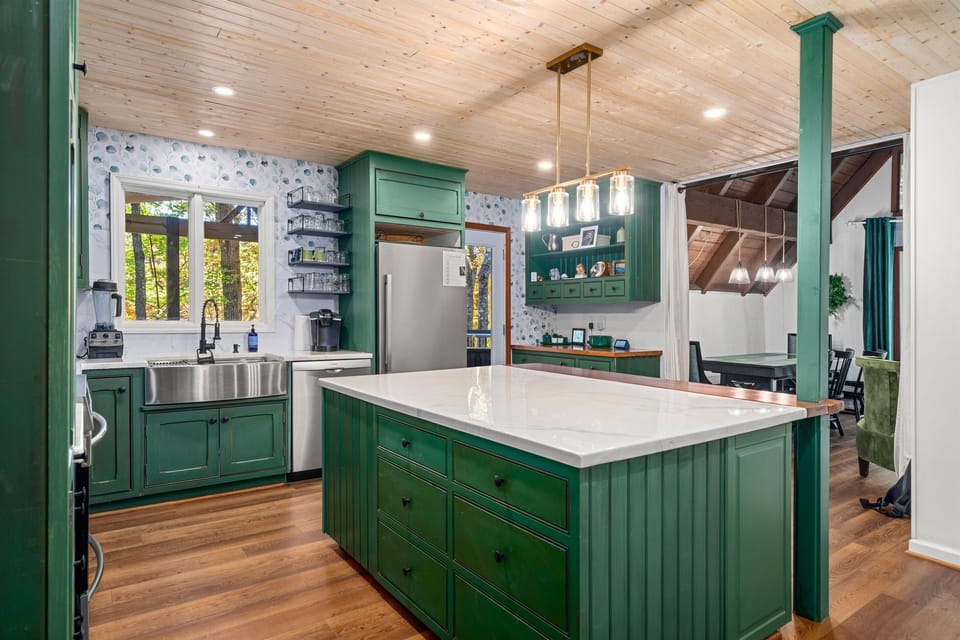 Kitchen area with large island