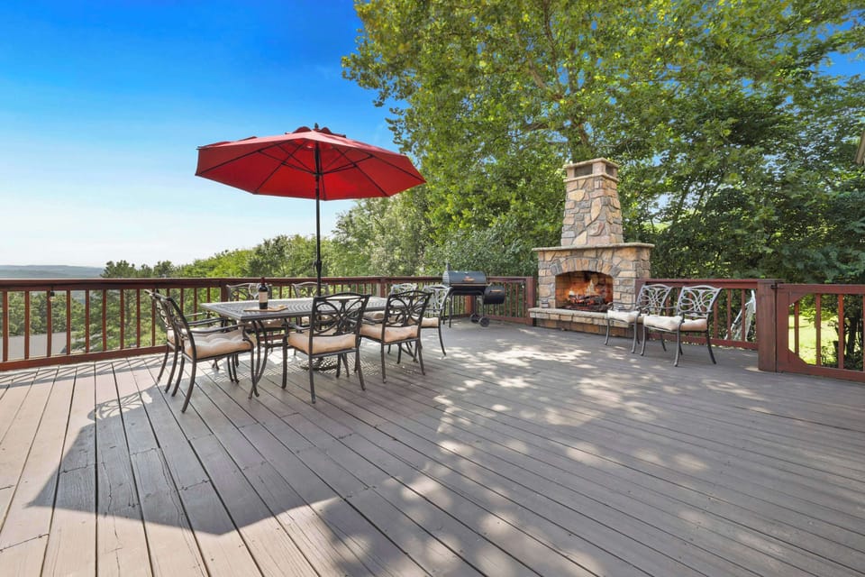 Front porch deck with outdoor fireplace