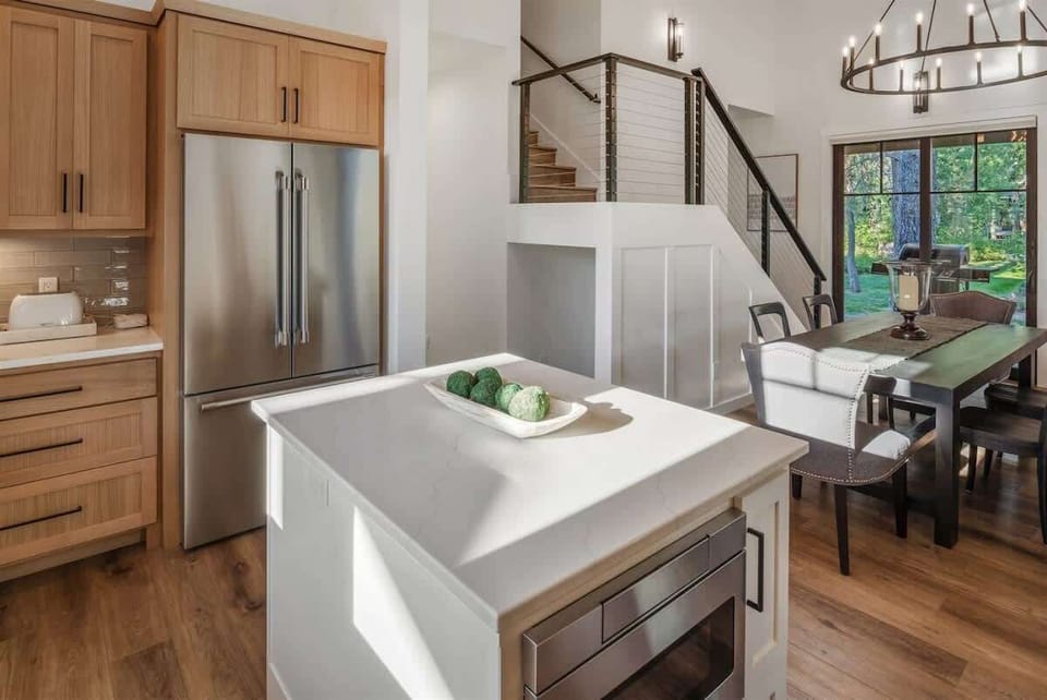 A kitchen island for the chef to prep or serve