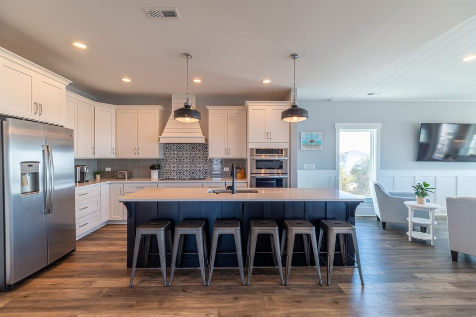Brand new stainless steel appliances in the kitchen.