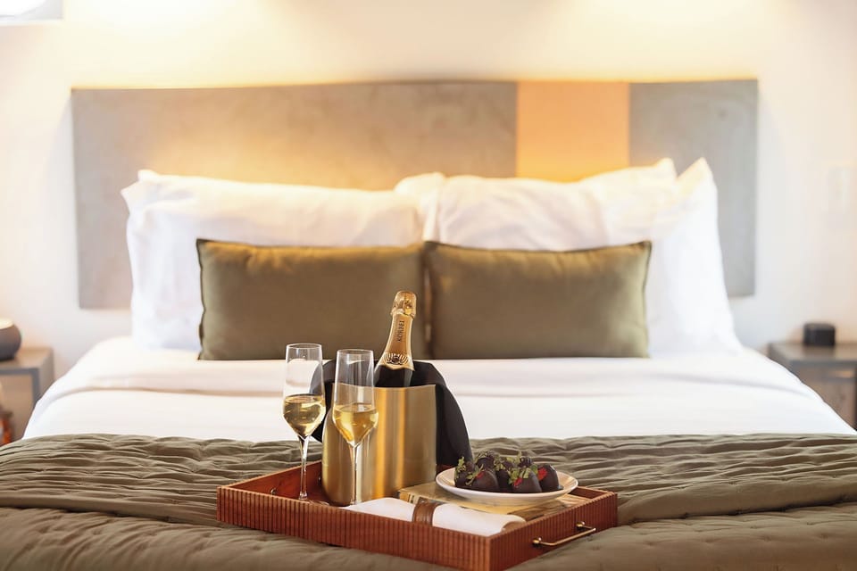 Upgrade your romantic stay with champagne and chocolate-covered strawberries ($75)
