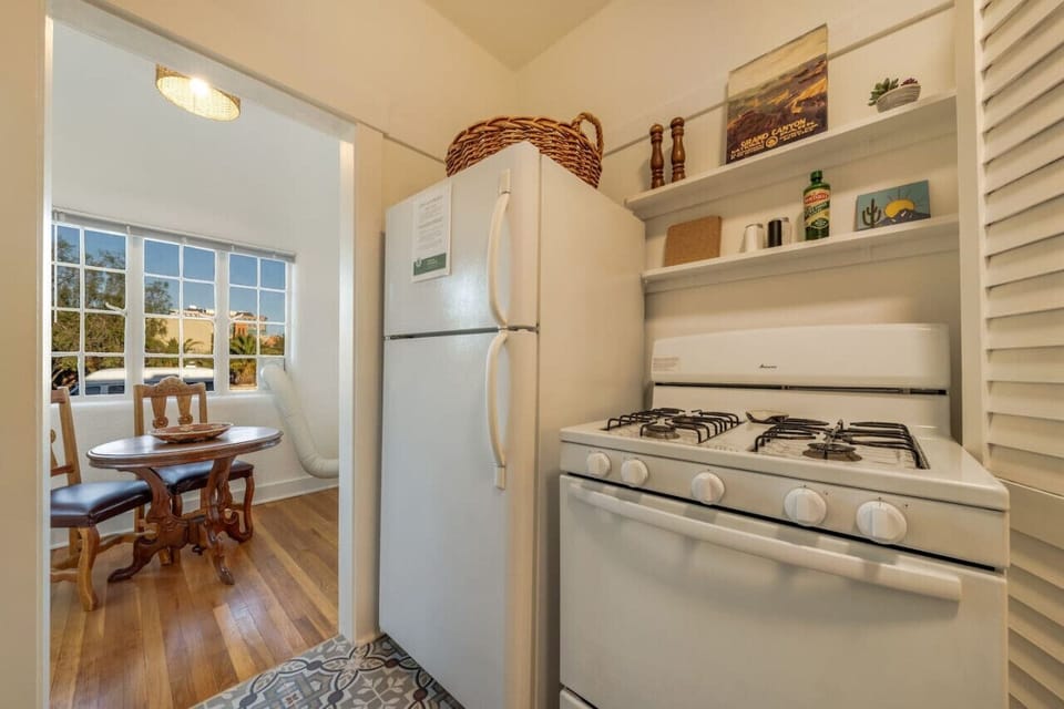Full-size refrigerator and gas stove