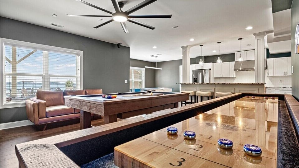 Ground Level: Shuffle Board, pool table and air hockey