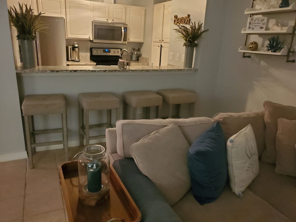 Barstools and kitchen