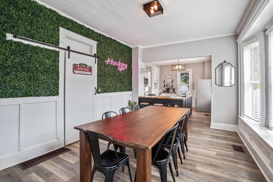 Dining room, Cinema Room Entrance, Neon Hocking Hills Sign