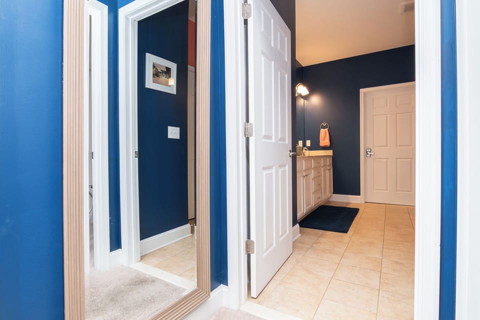 The full length mirror is conveniently located in the first floor king bedroom.