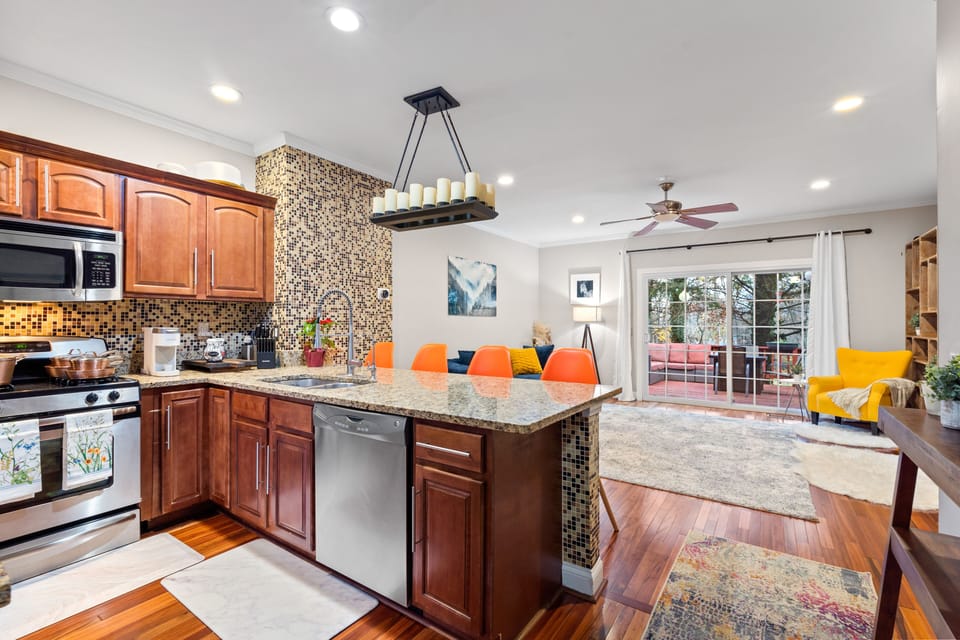 View from the kitchen to the living room.