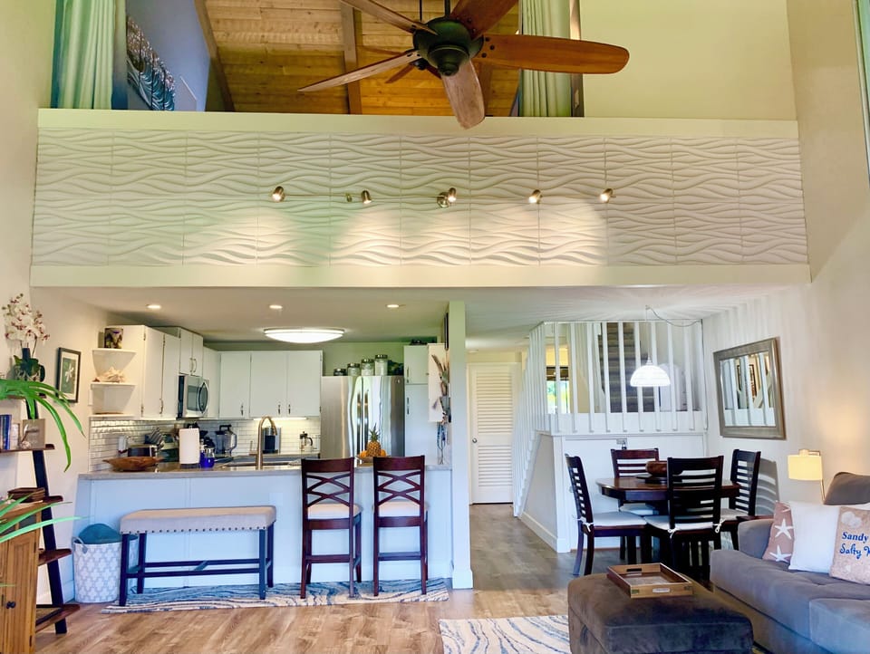 View of the living room/kitchen from the lanai.