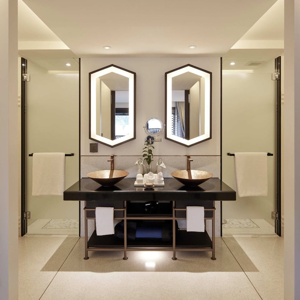 Eco-friendly toiletries, hair dryer, bathrobes, slippers