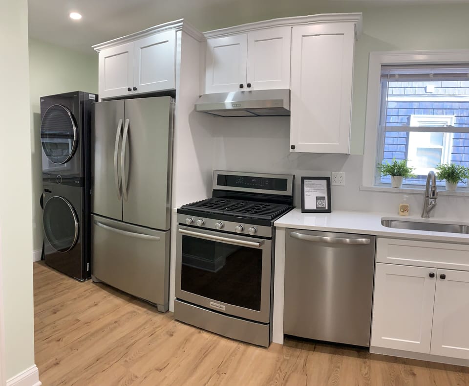 Brand new and high-end appliances.
Washer and dryer.