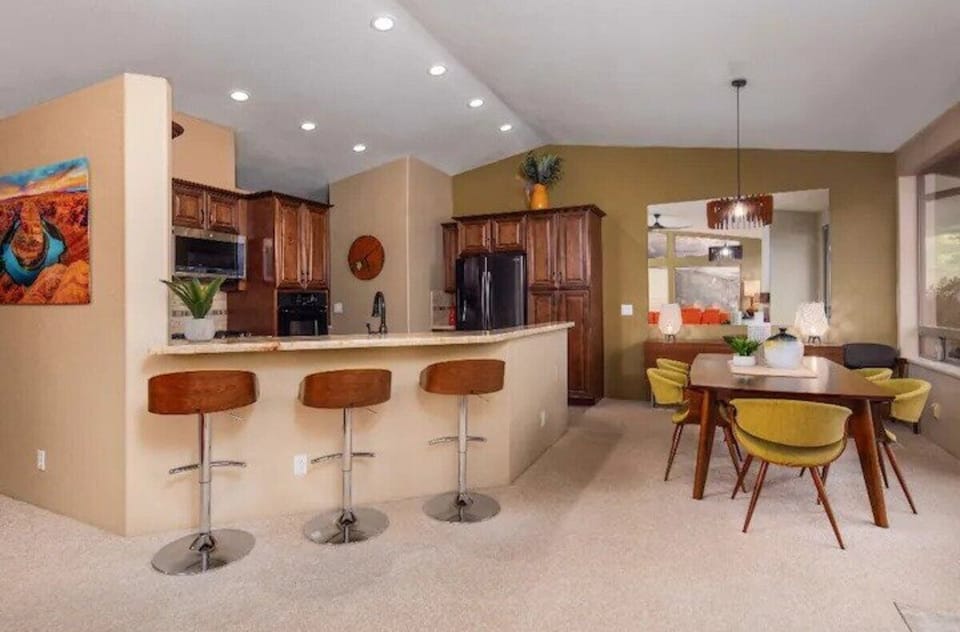 Open concept kitchen, dining room, and living room 