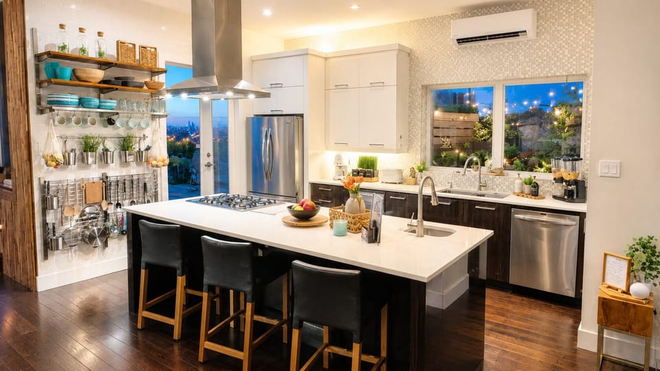 Executive House | Private kitchen | Coffee/tea maker, full-size fridge, microwave, oven