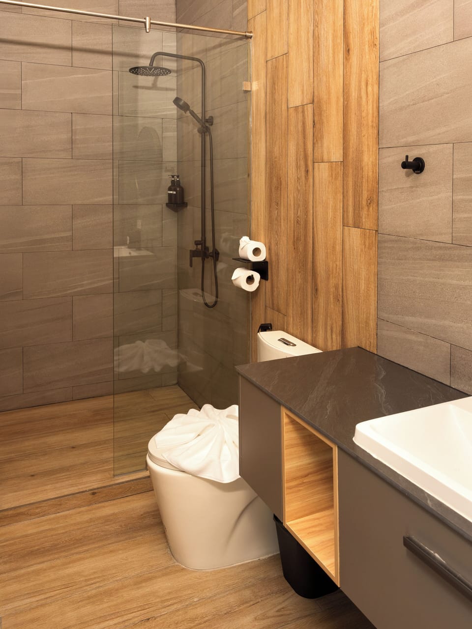 Deluxe Street View | Bathroom | Shower, rainfall showerhead, free toiletries, bidet