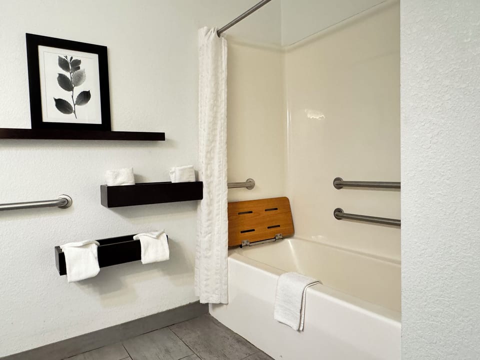 Room, 2 Queen Beds, Accessible, Non Smoking | Bathroom | Combined shower/tub, free toiletries, hair dryer, towels