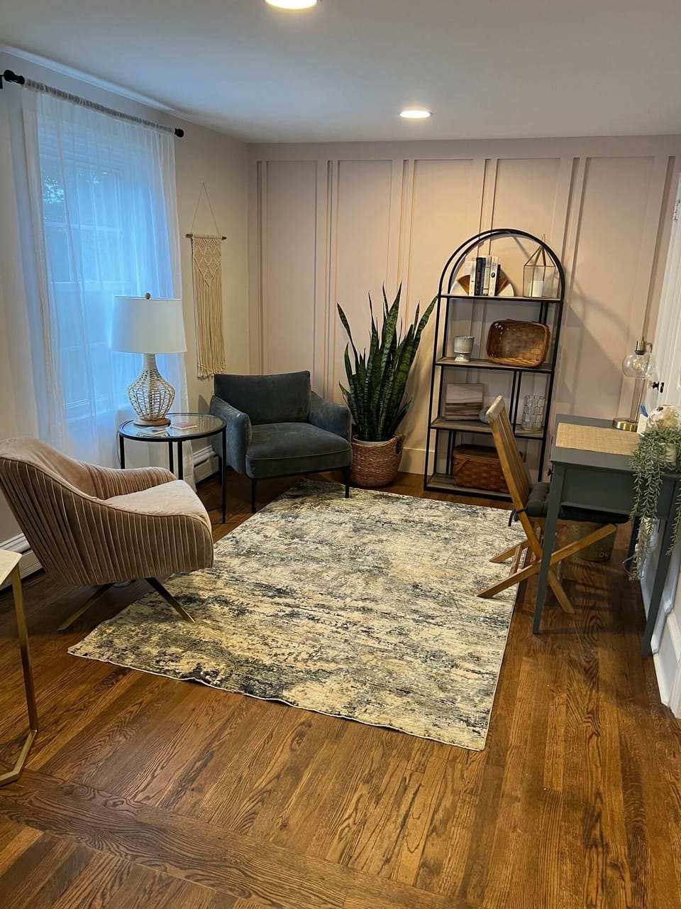 work/study space opens to living room
