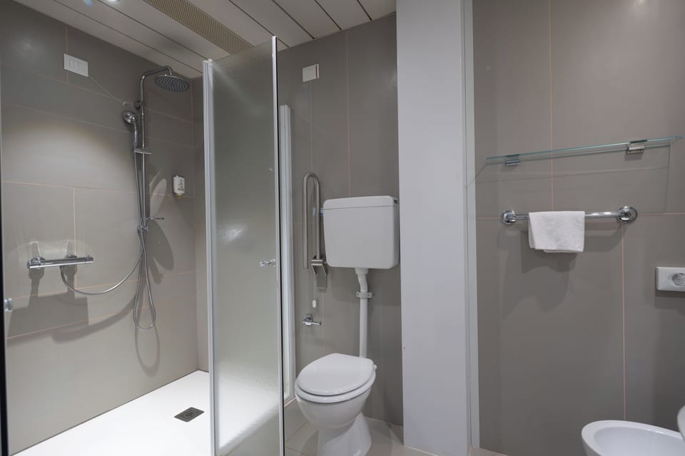 Shower, free toiletries, hair dryer, bidet