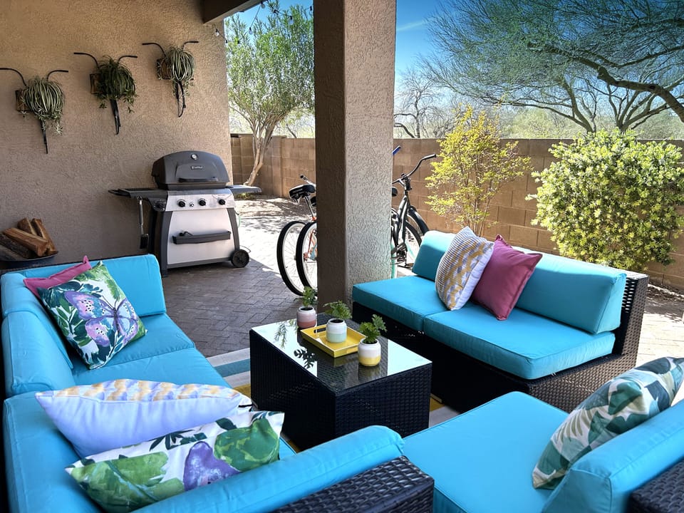 Relax under the covered patio or grill a meal for the whole family.