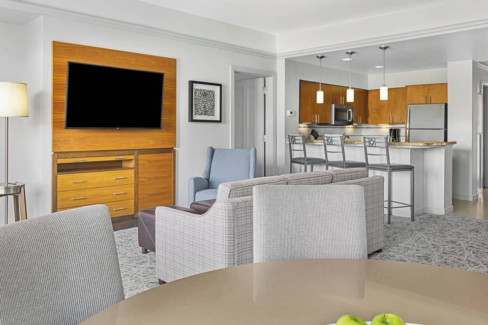 Separate living area with a sleeper sofa.