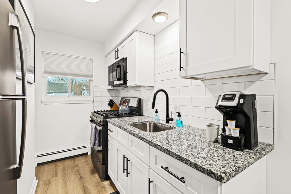 The kitchen is stocked with everything you need to cook your favorite meals at home