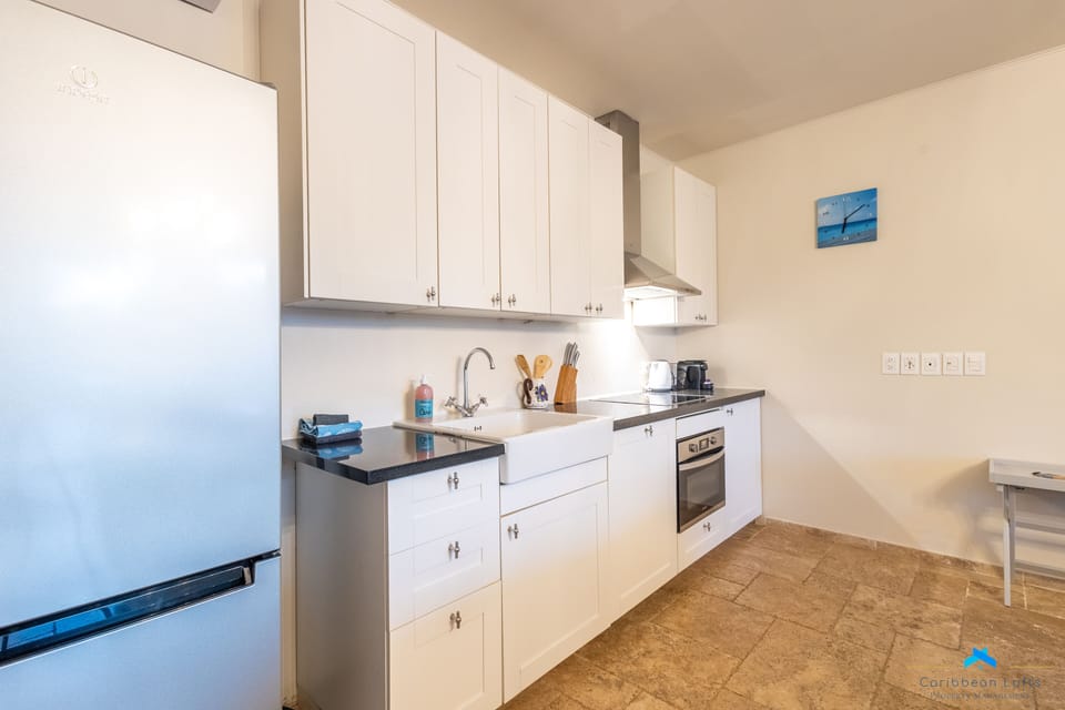 Panoramic Condo | Private kitchen | Full-size fridge, microwave, oven, stovetop