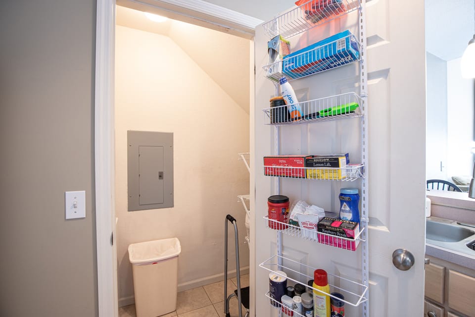 Pantry offers great shelving for groceries and supplies