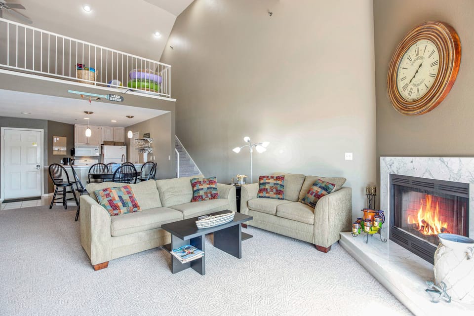 Loft overlooks the main living area providing separation for play and nap times.