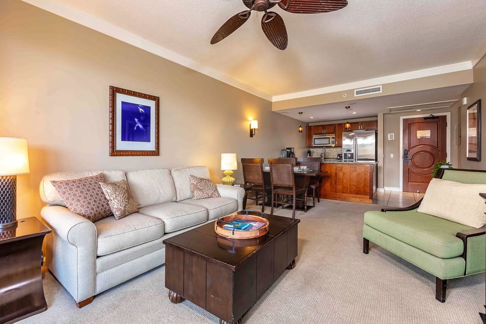 Living room features a sleeper sofa
