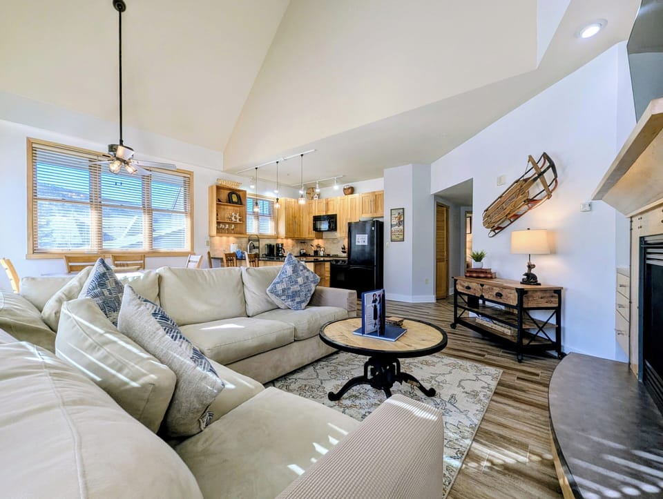 Top floor River Run condo with vaulted ceilings