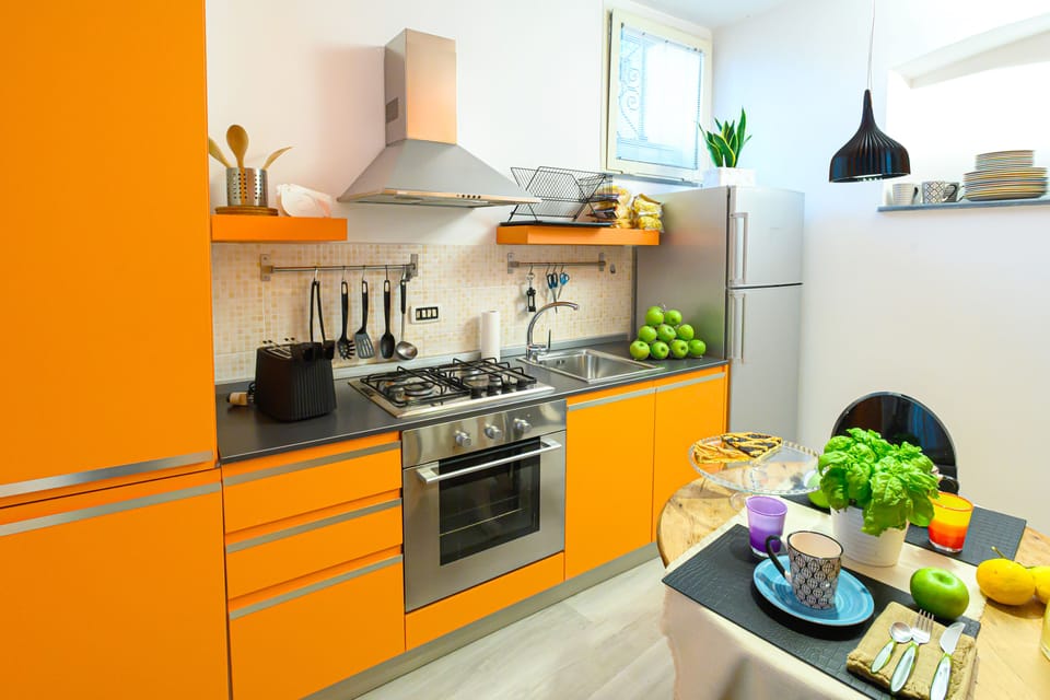 Luxury Apartment | Private kitchen | Full-size fridge, microwave, oven, stovetop