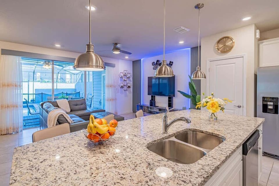 Open concept living/dining and kitchen area.