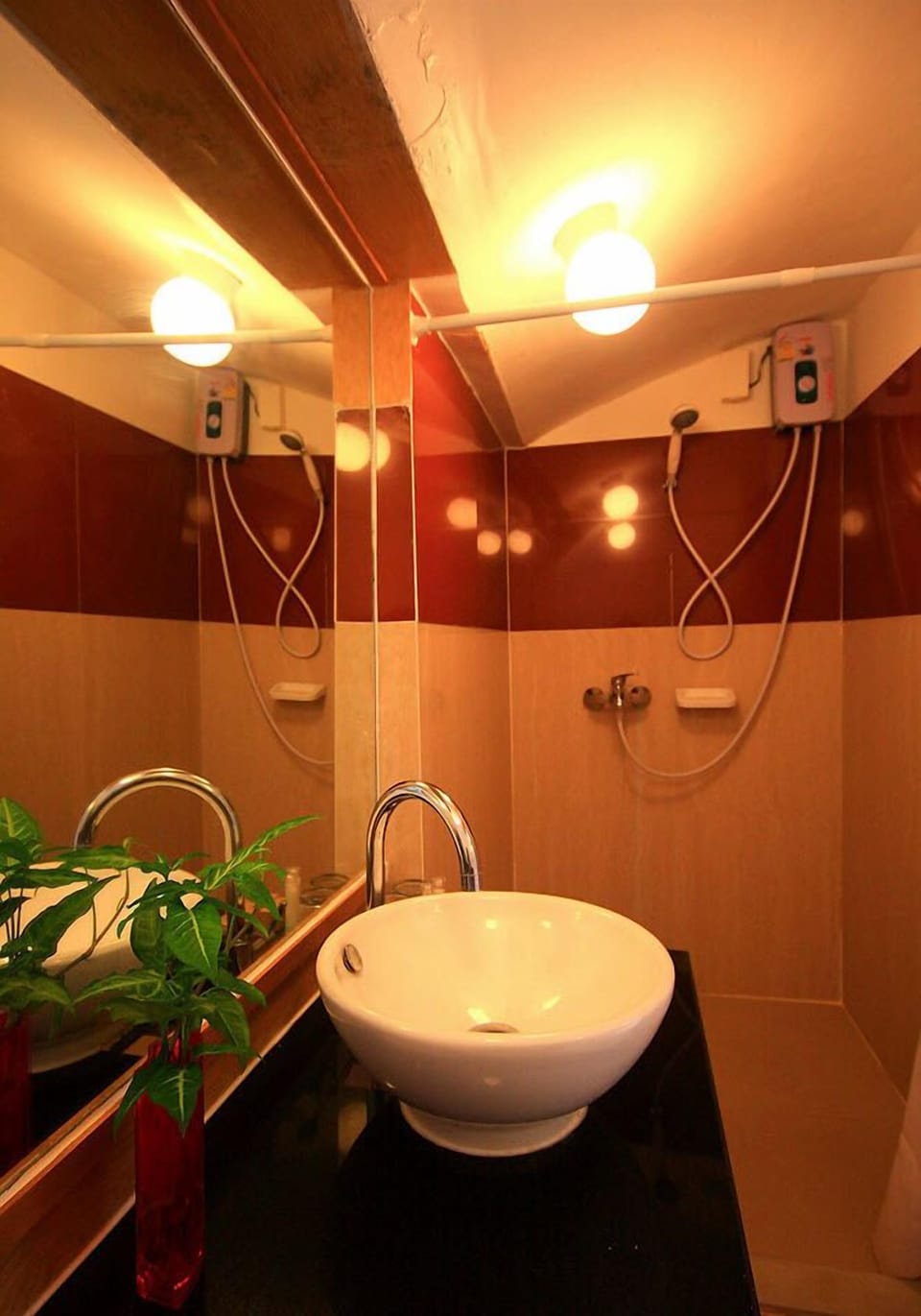 Shower, free toiletries, slippers, towels