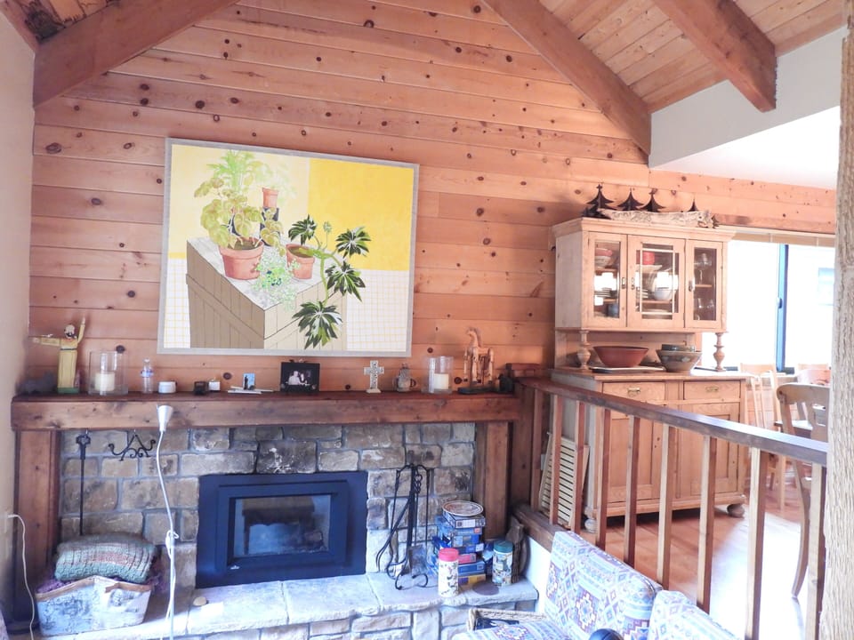 Dining area adjacent to fireplace area