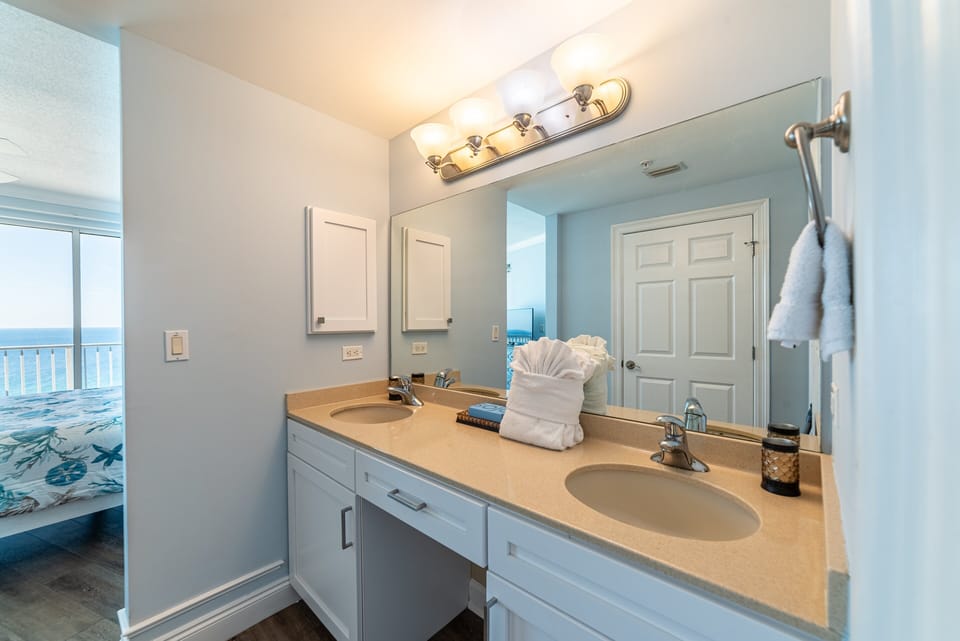 Plenty of vanity room in the master bath