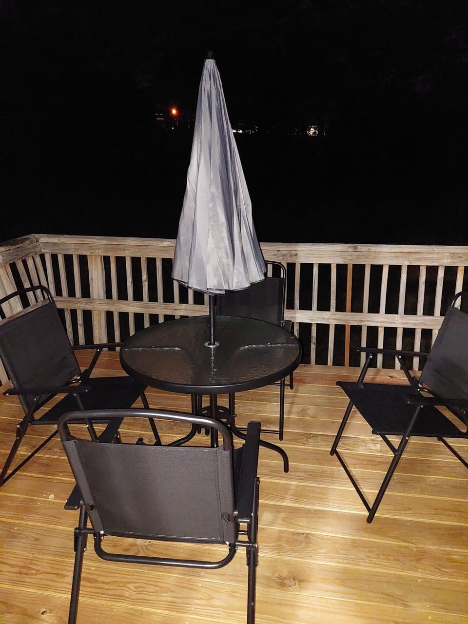 Sit on deck with wooded back yard and enjoy fresh air.