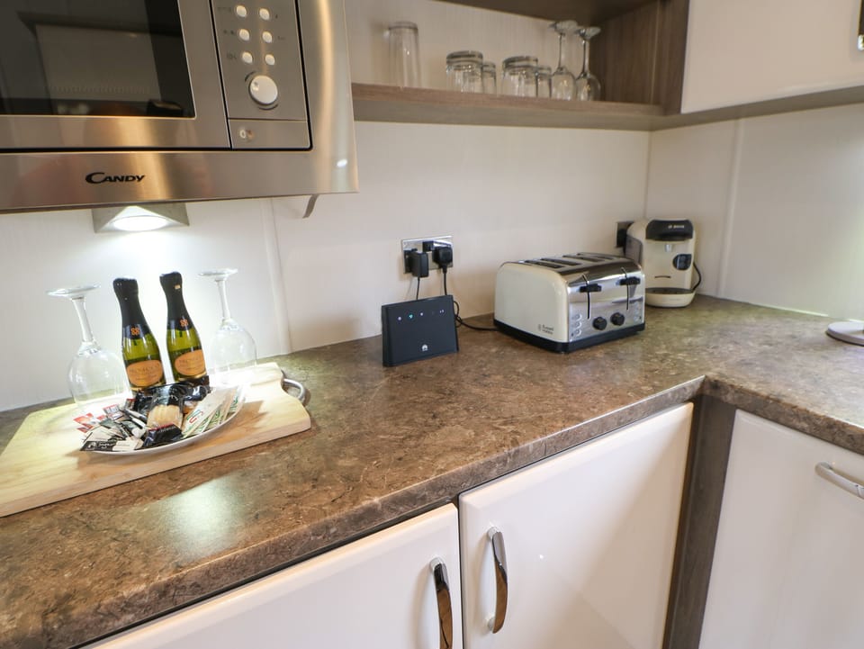 Fridge, dishwasher, electric kettle, toaster