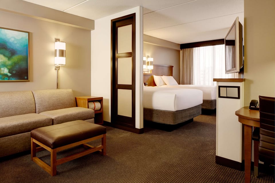 Down comforters, pillowtop beds, in-room safe, desk