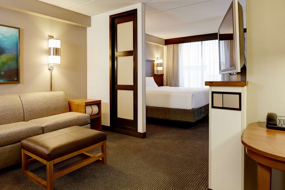 Down comforters, pillowtop beds, in-room safe, desk