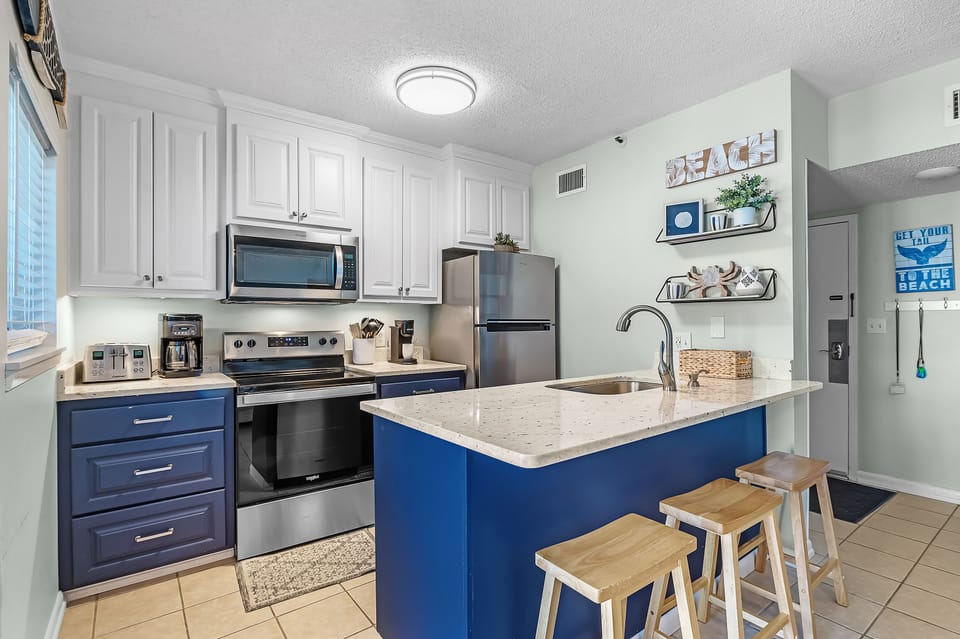 Bar and Stools for Extra Seating and Updated Kitchen