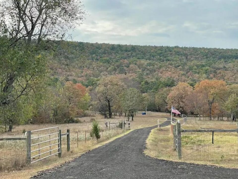 Newly paved road from the entrance gate to the home.