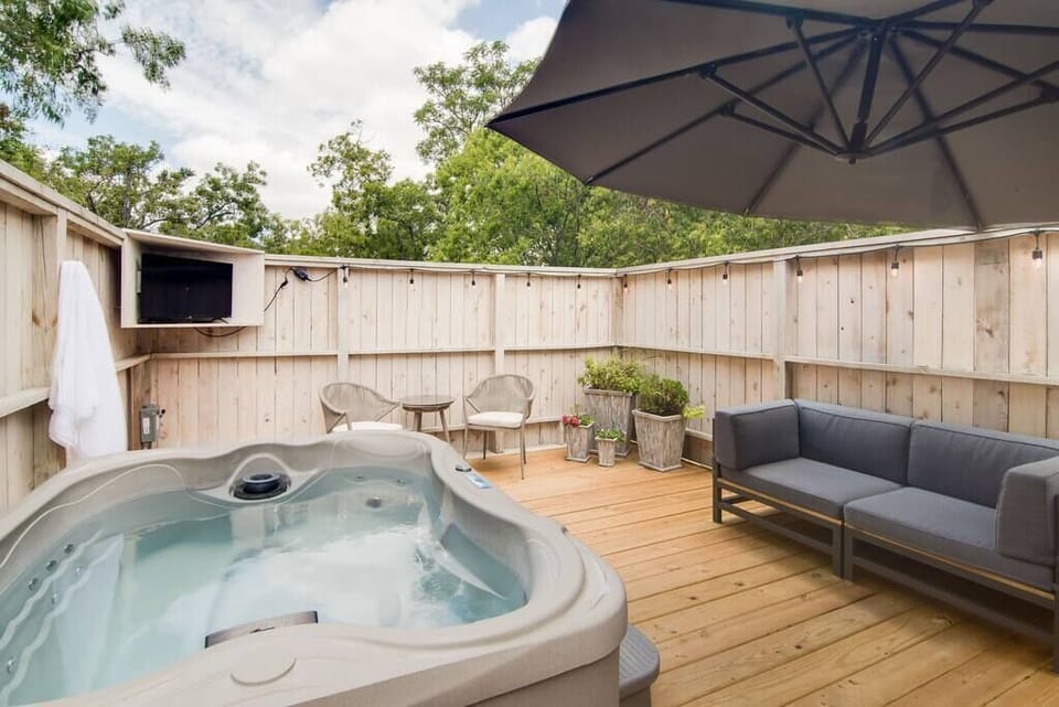 Private courtyard with hot tub