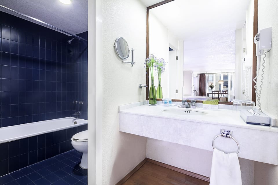 Shower, eco-friendly toiletries, hair dryer, towels