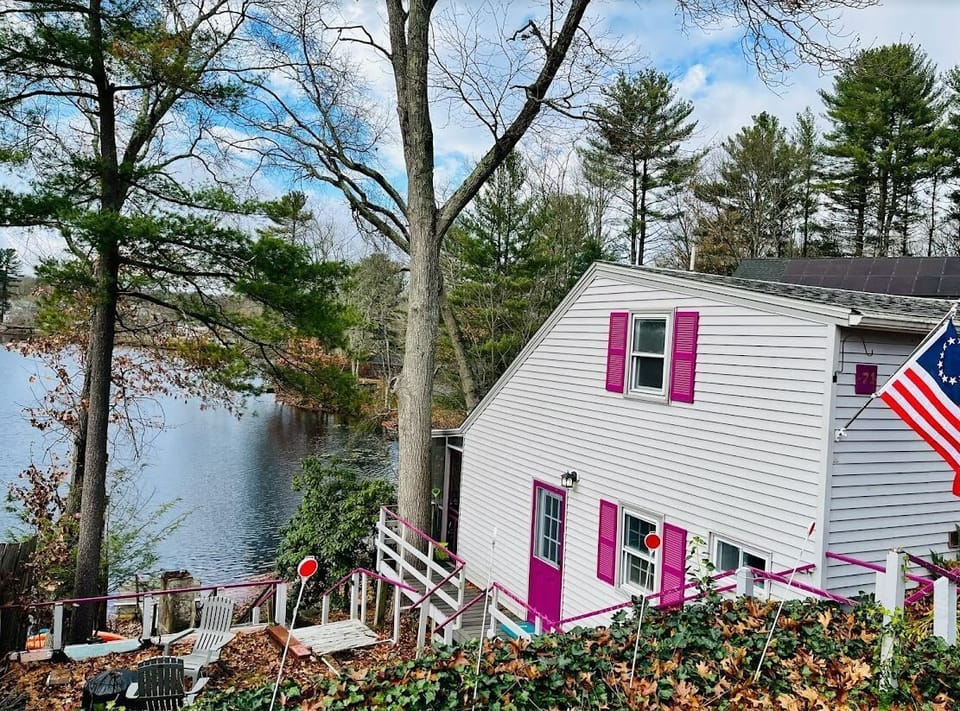 Front of the lake house overlooking the water