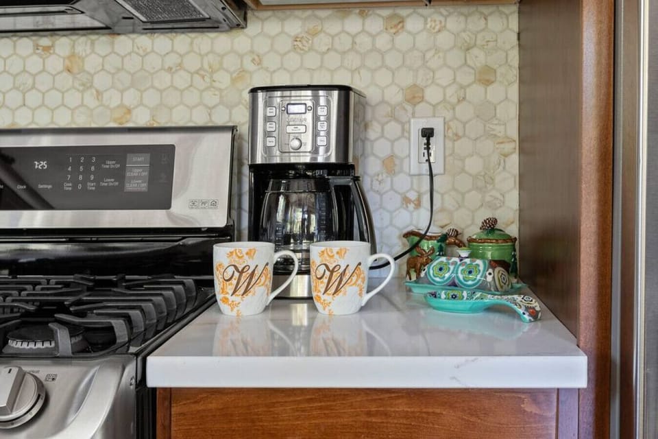 Drip coffee maker and coffee supplied for your stay.