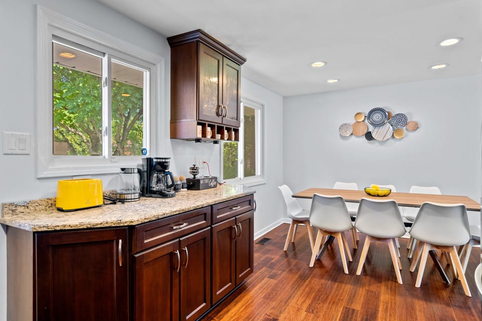 The coffee bar offers a dedicated space to brew your favorite beverages