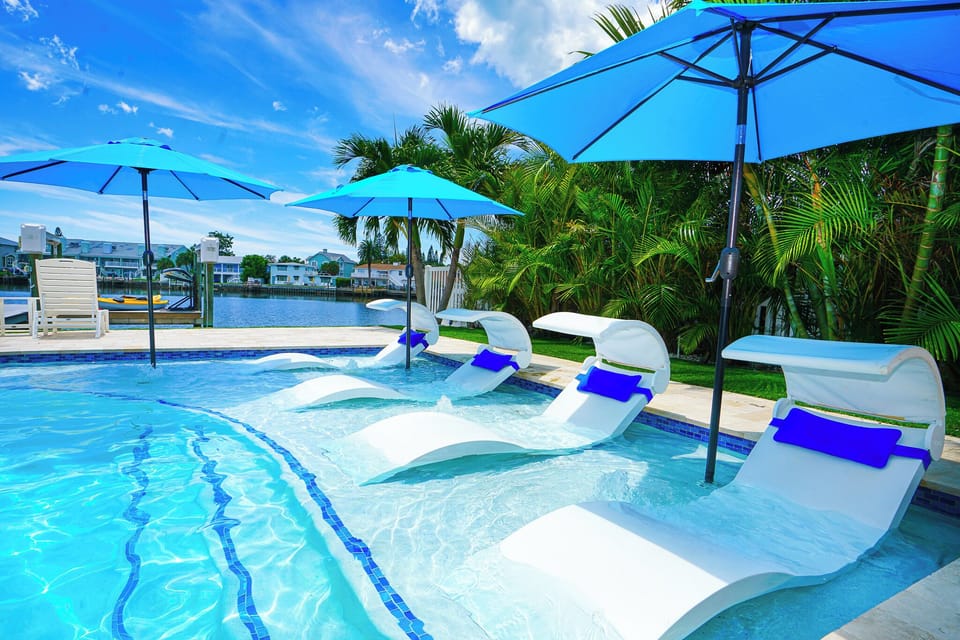 Huge sunshelf with four loungers is a great way for guests to pamper themselves