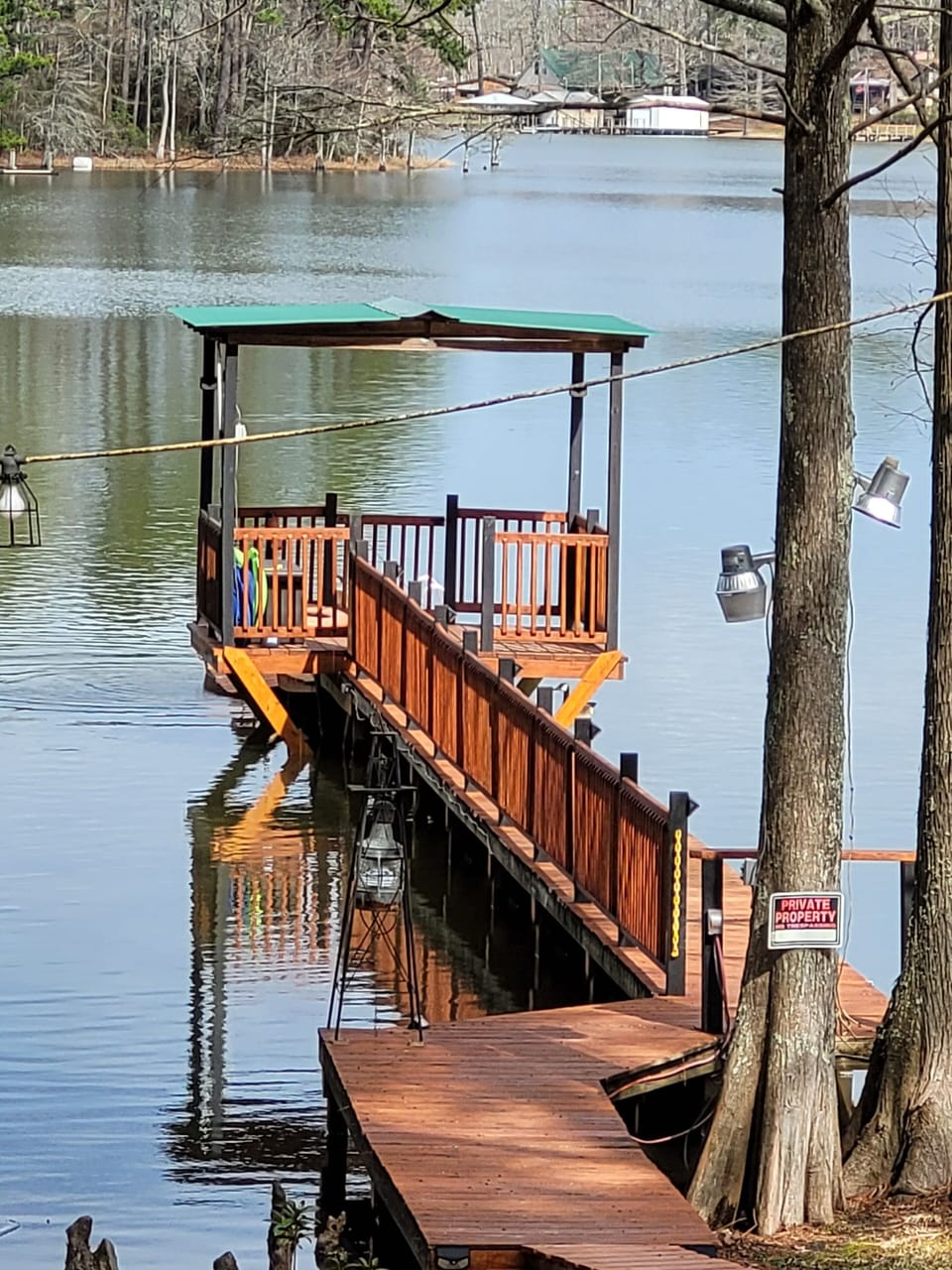 Covered deck at end of dock for fishing